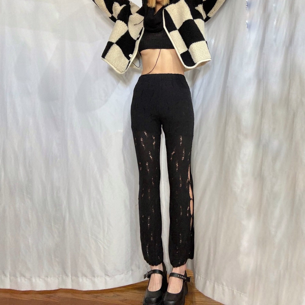 The Source Unknown Diagonal Button Loose Knit Pan… - image 3